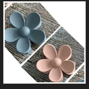 Two Flower Power Hair Clips - Gray and Peach